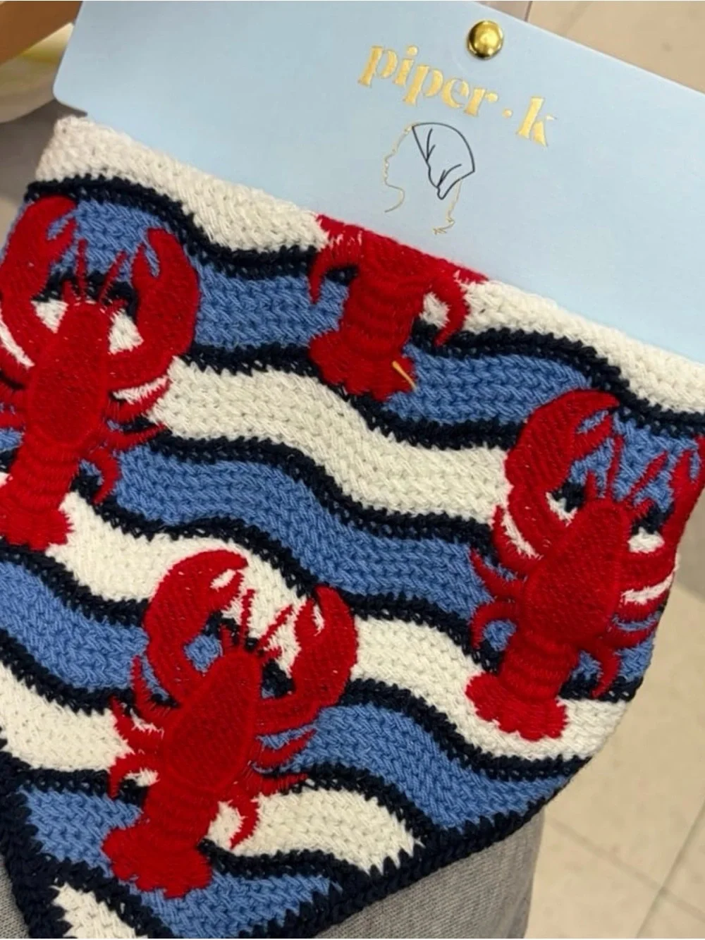 NWT ⚜️🦞⚜️ Piper K Lobster Knit Bandana Hair Scarf
